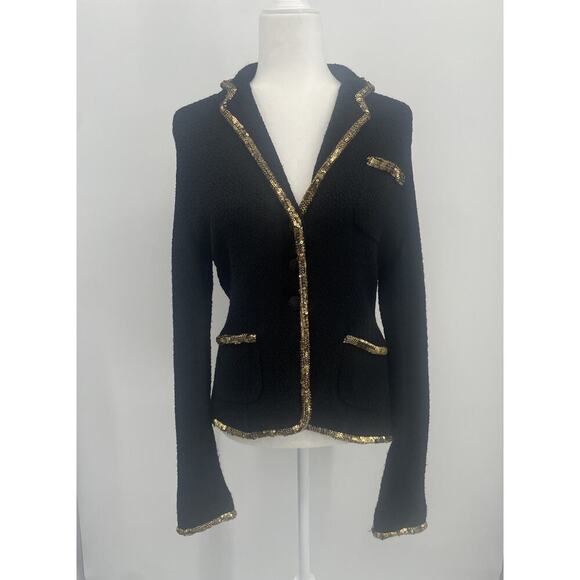 Ralph Lauren Purple Label Runway Blazer Gold Beaded Silk Knit Evening Jacket L - Picture 7 of 16